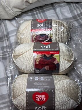 3 Red Heart Soft Acrylic Yarn - Cream